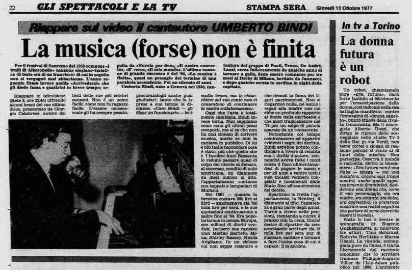 La Stampa 1977 article on Bindi